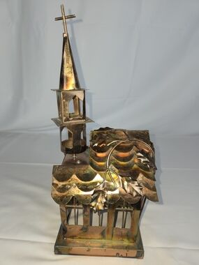 Music Box...Copper-Tone Decorative Metal Lantern Church Accent -